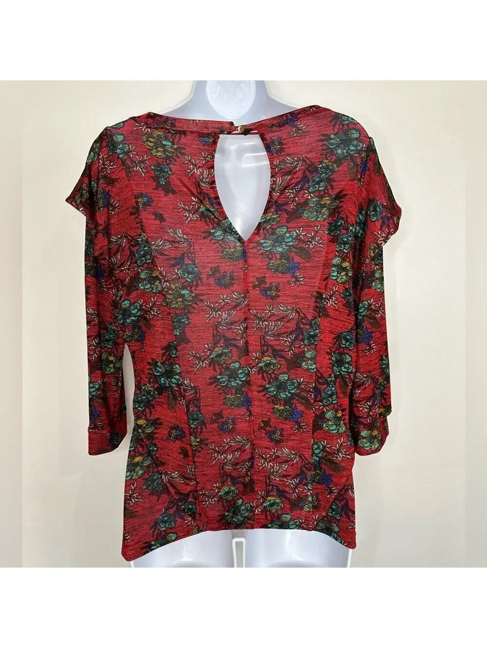Free People Dock Street Floral Red Ruffle Top Size Small NWOT